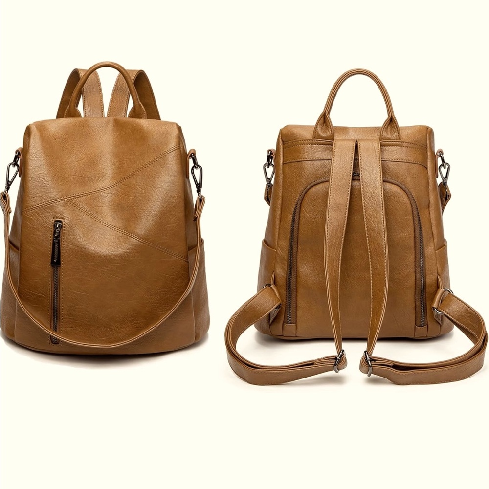 NWOT Vegan Leather Brown Small Backpack/Purse